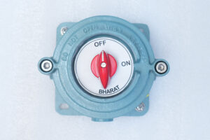 FLP ROTARY SWITCH (2 JB) with red ON/OFF handle for industrial electrical applications.